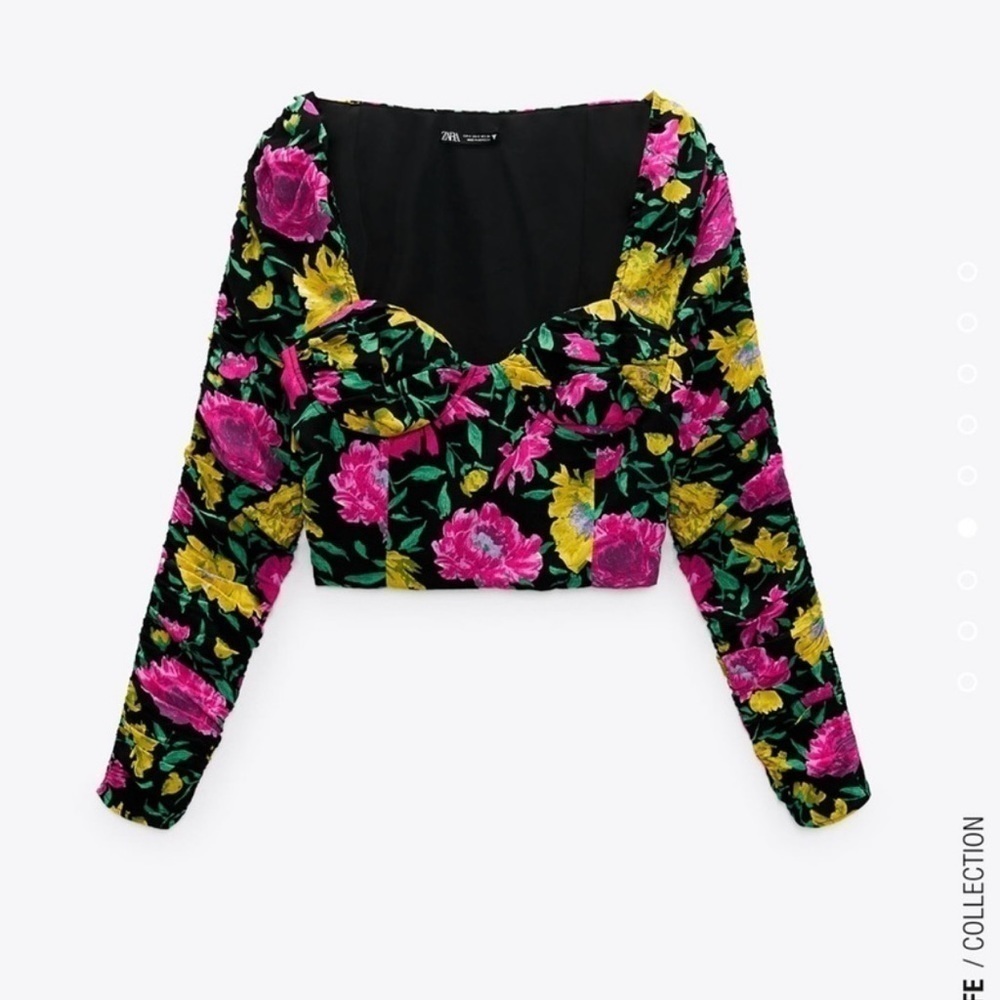 Zara Women's Long Sleeve Floral Crop Top Size XS